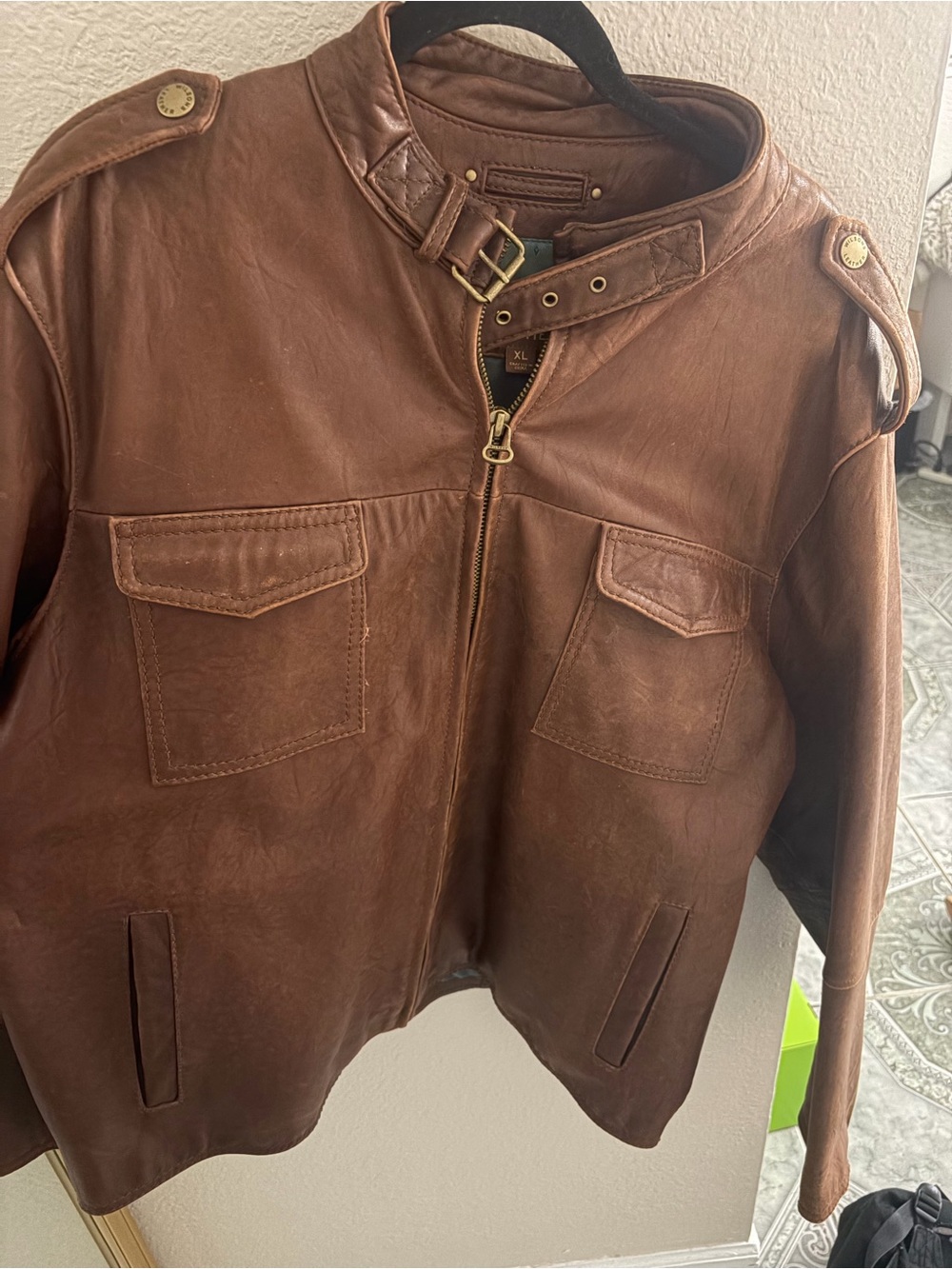 Wilsons Leather Brown Leather Bomber Jacket with Buckle Collar